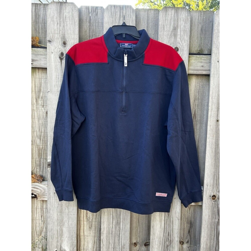 Vineyard Vines Shep & Ian 1/4 Zip Pullover Sweater Men’s 2XL Navy & Red